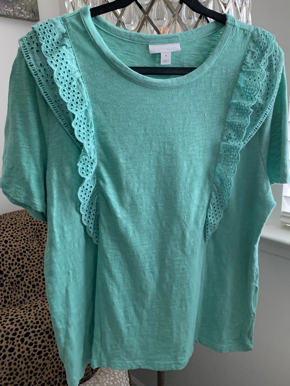 Charter Club Eyelet Trim Tee - Mint Green